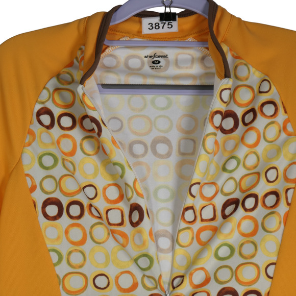 She Beest Orange Cycle Top Womens Medium Tee Shirt Active 1/2 Zip Bike Pockets - Picture 7 of 14